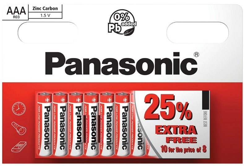 Panasonic AAA (R03) 1.5v Zinc Carbon Batteries – 10 Pack