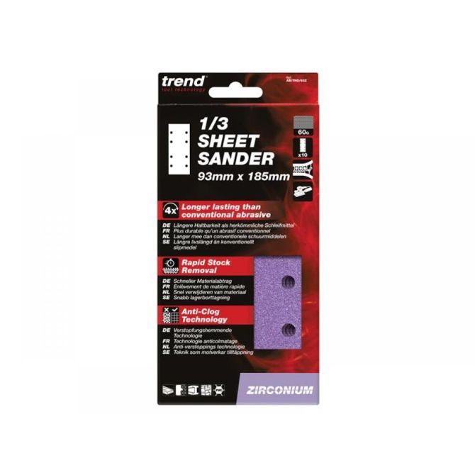 Trend 1/3 Sheet Sander - 93mm x 185mm (10 Pack) - Zirconium